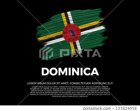 Flag of Dominica. Dominican and Caribbean Culture. Vibrant, textured brushstroke effect style. Black background with copy space. Dramatic composition in negative space. 133824058