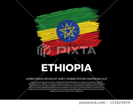 Flag of Ethiopia. Ethiopian and African Culture. Vibrant, textured brushstroke effect style. Black background with copy space. Dramatic composition in negative space. 133824059
