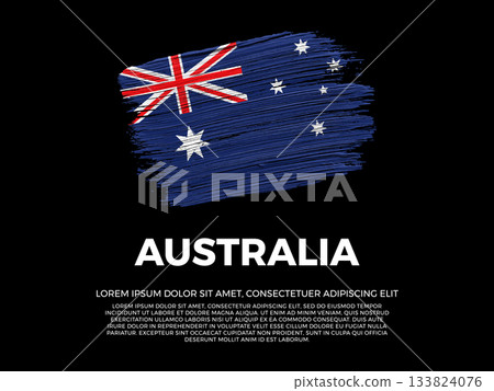 Flag of Australia. Australian and Austral Culture. Vibrant, textured brushstroke effect style. Black background with copy space. Dramatic composition in negative space. Flag of Australia. Australian and Austral Culture. Vibrant, textured brushstroke effect style. Black background with copy space. Dramatic composition in negative space. 133824076