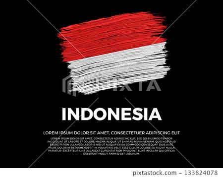 Flag of Indonesia. Indonesian and Austral Culture. Vibrant, textured brushstroke effect style. Black background with copy space. Dramatic composition in negative space. Flag of Indonesia. Indonesian and Austral Culture. Vibrant, textured brushstroke effect style. Black background with copy space. Dramatic composition in negative space. 133824078
