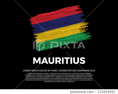 Flag of Mauritius. Mauritian and Indian Ocean Culture. Vibrant, textured brushstroke effect style. Black background with copy space. Dramatic composition in negative space. 133824081