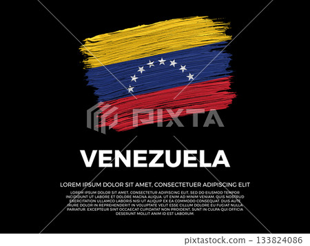 Flag of Venezuela. Venezuelan, Latin and South American Culture. Vibrant, textured brushstroke effect style. Black background with copy space. Dramatic composition in negative space. 133824086