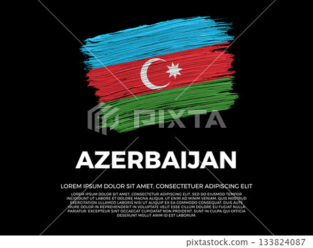 Flag of Azerbaijan. Azerbaijani and Asian Culture. Vibrant, textured brushstroke effect style. Black background with copy space. Dramatic composition in negative space. 133824087