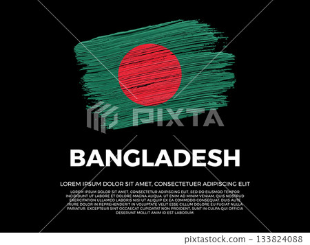 Flag of Bangladesh. Bangladeshi and Asian Culture. Vibrant, textured brushstroke effect style. Black background with copy space. Dramatic composition in negative space. 133824088