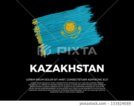 Flag of Kazakhstan. Kazakh and Asian Culture. Vibrant, textured brushstroke effect style. Black background with copy space. Dramatic composition in negative space. Flag of Kazakhstan. Kazakh and Asian Culture. Vibrant, textured brushstroke effect style. Black background with copy space. Dramatic composition in negative space. 133824089