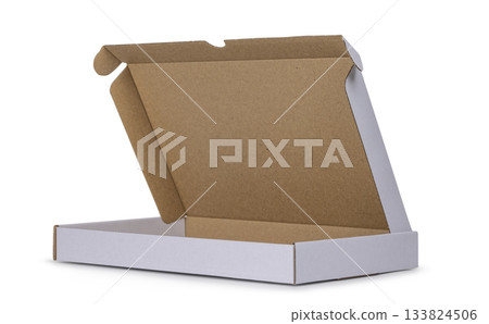 Die-cut carton flat box on white 133824506