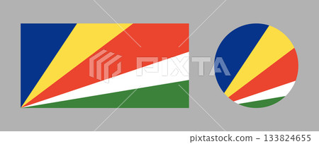 Seychelles flag circle, rectangle icons set. Official colors and proportions. Flag of Seychelles rectangular, round button, badge. 133824655