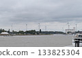 Wind turbines with river 133825304