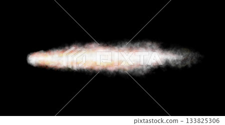 Transparent realistic fire smoke car or rocket. Isolated. White red missile or bullet trail. Space rocket launch trail. Jet aircraft track. Fire burst, explosion. Png 133825306