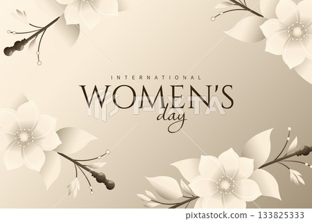 International Womens Day Beige Monochrome Floral Background Banner. 133825333