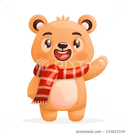 Cartoon Teddy Bear In Scarf Mascot Isolated Vector. 133825334