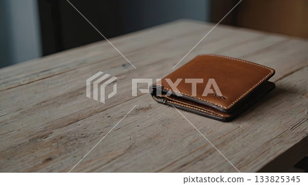A brown empty wallet on a wooden table against a festive background with Christmas decorations. Conceptual ideas for holiday spending, budgeting, financial planning, and gift-giving. A brown empty wallet on a wooden table against a festive background with Christmas decorations. Conceptual ideas for holiday spending, budgeting, financial planning, and gift-giving. 133825345