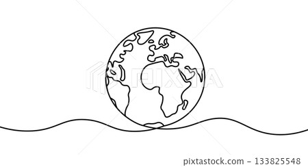 Single continuous line drawing of planet earth, isolated on a transparent background. Global concept. Abstract line art. Editable stroke. PNG and Vector illustration Single continuous line drawing of planet earth, isolated on a transparent background. Global concept. Abstract line art. Editable stroke. PNG and Vector illustration 133825548