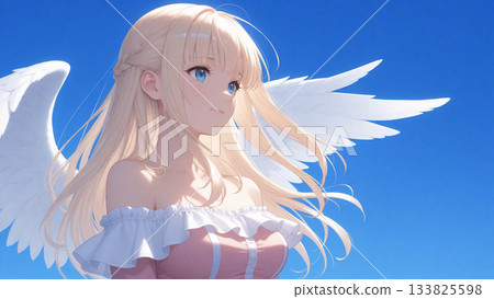 Blue sky and beautiful white winged angel - Stock Illustration ...