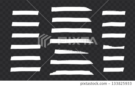 Set of white grunge paint brush strokes on transparent background. 133825933