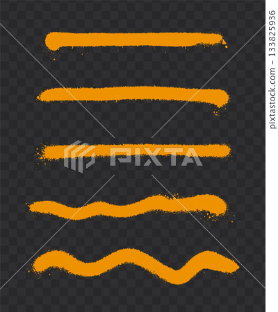 Orange spray paint splatters with drips on transparent checkered background. 133825936