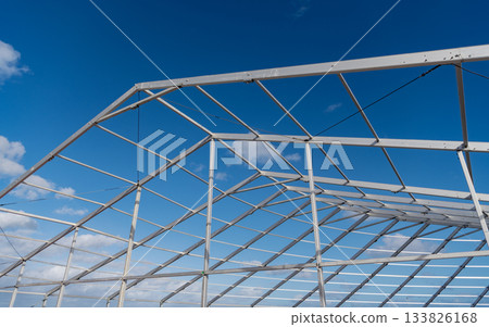 Structure engineering at building site. Framework construction architecture. Architectural detail. Installation of metal structure. Metal construction backdrop. Structural engineering 133826168
