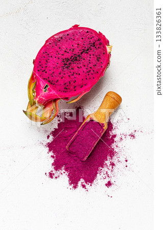 Pitaya powder , dragon fruit, freeze-dried powder , top view, no people, 133826361
