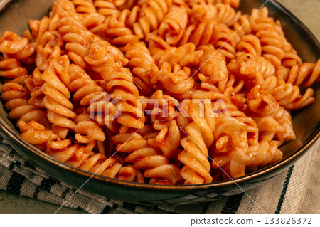 fusilli pasta dish, made with tomato sauce, homemade, no people, 133826372