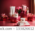 Group of present boxes with cosmetic products 133826612
