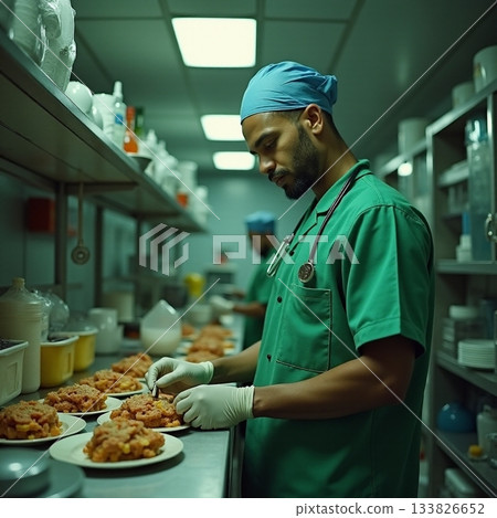 Chefs preparing delicious meals in a busy kitchen environment Generative AI 133826652