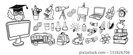 Education doodle icon set line art 133826706