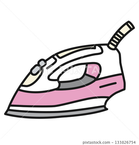 Illustration of a modern pink and grey steam iron for home chores and dressmaking Illustration of a modern pink and grey steam iron for home chores and dressmaking 133826754