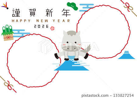 2026 New Year's Card - Mount Fuji Jumping White Horse New Year's Card - Two White Circle Background Photo Frames 2026 New Year's Card - Mount Fuji Jumping White Horse New Year's Card - Two White Circle Background Photo Frames 133827254
