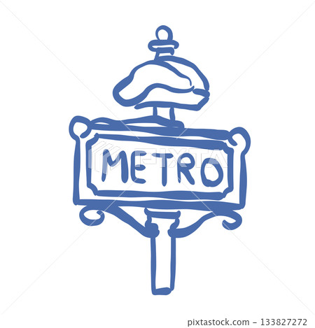 Paris metro sign doodle blue line art whimsical chic illustration vintage inspired parisian aesthetic cute new year design for crafting and decor 133827272