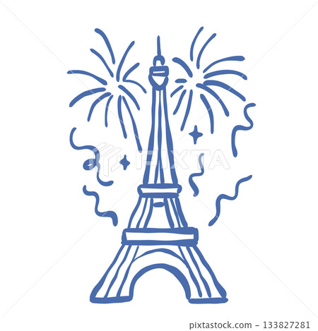 Paris Eiffel Tower fireworks line art New Year celebration doodle aesthetic French holiday illustration minimalist festive Parisian clipart Paris Eiffel Tower fireworks line art New Year celebration doodle aesthetic French holiday illustration minimalist festive Parisian clipart 133827281