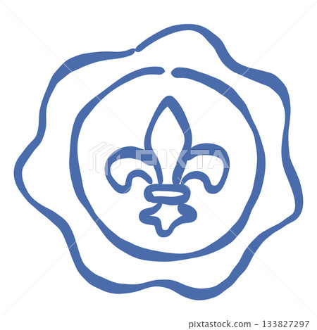 Elegant fleur de lis wax seal Paris New Year line art clipart aesthetic French emblem outline illustration for crafts decor and stationery 133827297