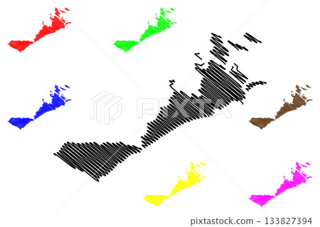 Kerkennah Islands (Republic of Tunisia, archipelago) map vector illustration, scribble sketch Chergui and Gharbi map 133827394