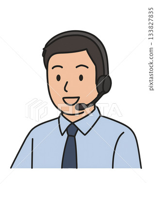 一名男子佩戴耳機的插圖（透明背景，用於演示材料） 133827835