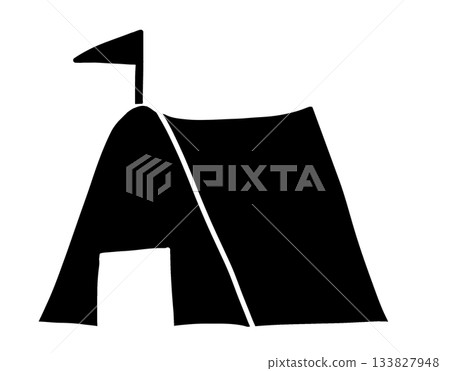 Simple silhouette icon of a camping tent and flag (outdoor / disaster preparedness / black) Simple silhouette icon of a camping tent and flag (outdoor / disaster preparedness / black) 133827948