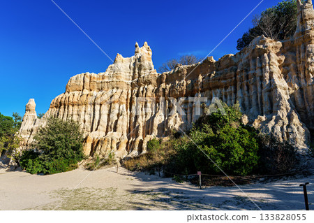 The Organs of Ille sur Tet, or fairy chimneys, in the Pyrenees Orientales, in Catalonia, in Occitanie, France 133828055