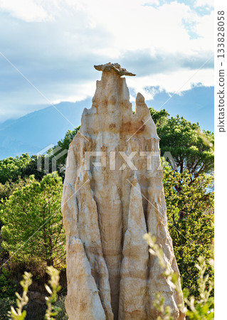 The Organs of Ille sur Tet, or fairy chimneys, in the Pyrenees Orientales, in Catalonia, in Occitanie, France 133828058