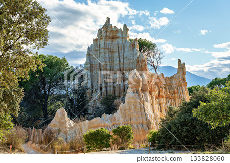 The Organs of Ille sur Tet, or fairy chimneys, in the Pyrenees Orientales, in Catalonia, in Occitanie, France The Organs of Ille sur Tet, or fairy chimneys, in the Pyrenees Orientales, in Catalonia, in Occitanie, France 133828060