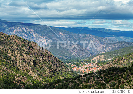 Village of Vernet les Bains in Cady valley, Pyrenees-Orientales, Languedoc-Roussillon, France. 133828068