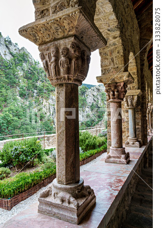 Abbey of Saint Martin du Canigou. Pyrenees-Orientales department in France, founded by monks of the Benedictine order 133828075
