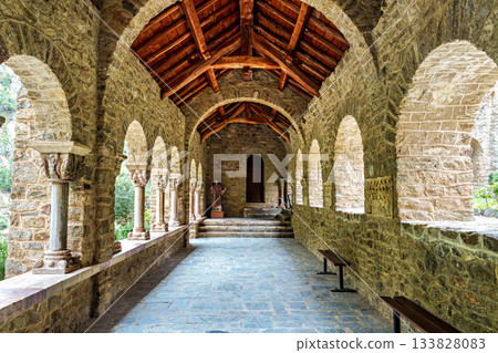 Abbey of Saint Martin du Canigou. Pyrenees-Orientales department in France, founded by monks of the Benedictine order 133828083