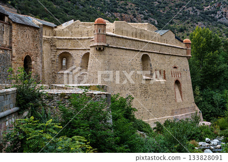 Street scene in the historic, scenic Villefranche de Conflent, France in the Catalonia Region. 133828091