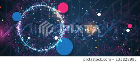 Futuristic medical background,  DNA strands, connected neural web 133828995