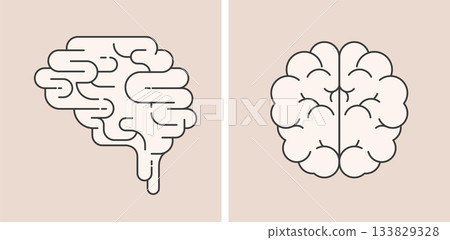 Linear abstract heart and brain. Mental health concept illustration. Linear abstract heart and brain. Mental health concept illustration. 133829328