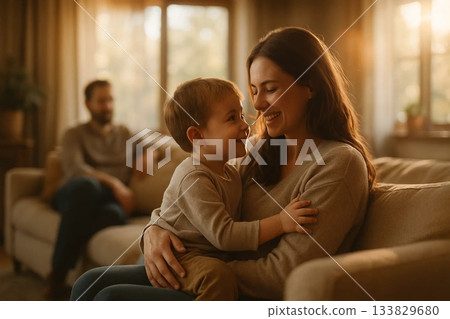 Loving Mother Hugging Her Son 133829680