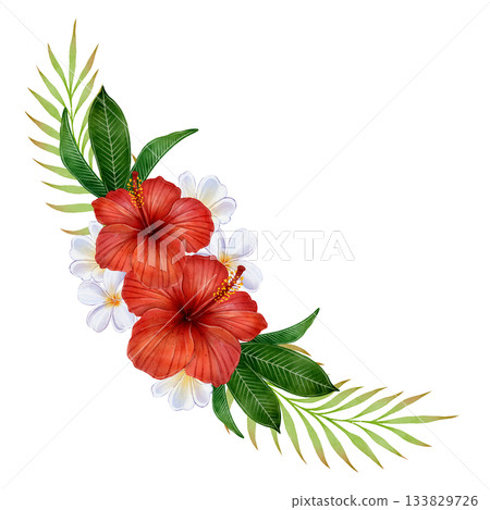 Hibiscus Tropical Corner Watercolor 133829726