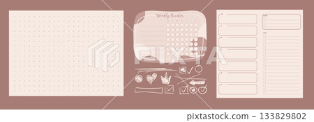 Weekly Planner Grid Pattern with Crayon Elements Weekly Planner Grid Pattern with Crayon Elements 133829802