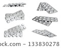 Collection of Empty Silver Pharmaceutical Blisters Mockup White Background 133830278