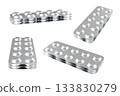 Collection of Empty Silver Pharmaceutical Blisters Mockup White Background 133830279