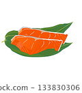 Raw salmon on bamboo leaves 133830306