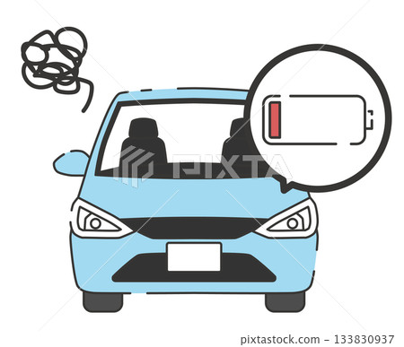 一輛因電瓶沒電而無法啟動的汽車示意圖 一輛因電瓶沒電而無法啟動的汽車示意圖 133830937